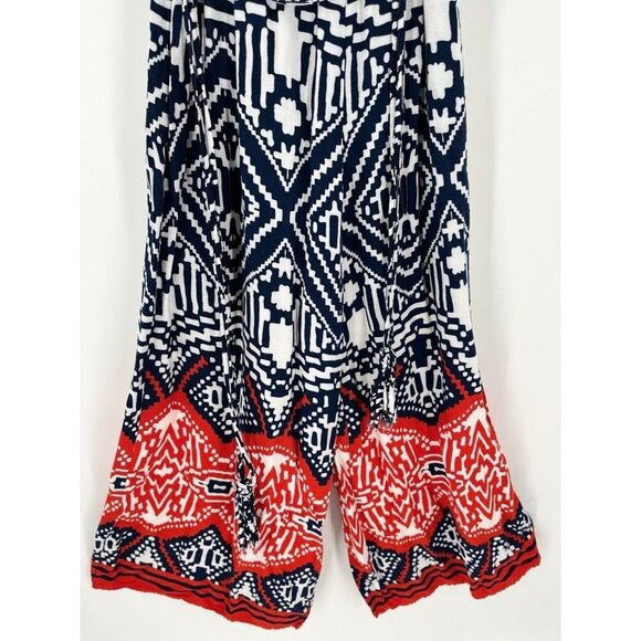 MSK Halter Strapless Jumpsuit Romper Medium Navy Orange Abstract Lightweight - Picture 2 of 10